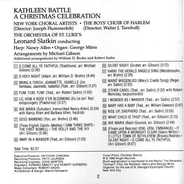 Kathleen Battle, New York Choral Artists, The Boys Choir Of Harlem, Orchestra Of St. Luke's, Leonard Slatkin : A Christmas Celebration (CD, Album)