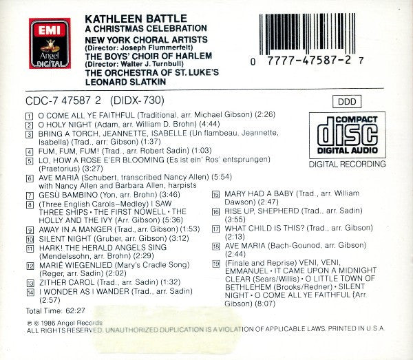 Kathleen Battle, New York Choral Artists, The Boys Choir Of Harlem, Orchestra Of St. Luke's, Leonard Slatkin : A Christmas Celebration (CD, Album)