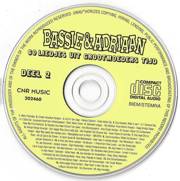 Bassie & Adriaan : 60 Liedjes Uit Grootmoeders Tijd Deel 2 (CD)