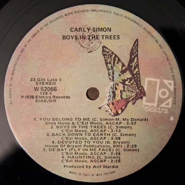 Carly Simon : Boys In The Trees (LP, Album, Gat)