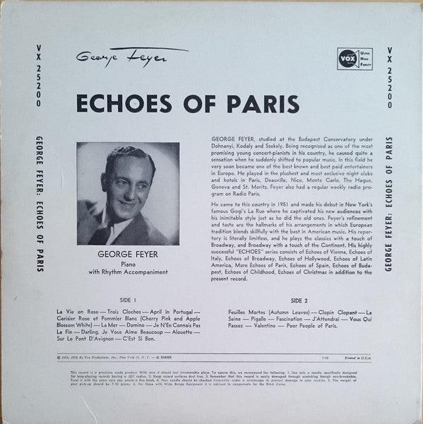 George Feyer : Echoes Of Paris (LP, Album, RE)