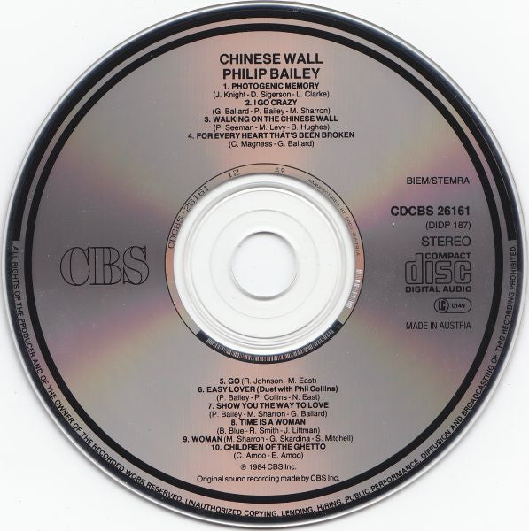 Philip Bailey : Chinese Wall (CD, Album, RE)