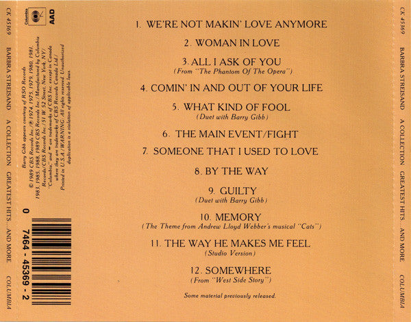 Barbra Streisand : A Collection (Greatest Hits...And More) (CD, Comp, RE)