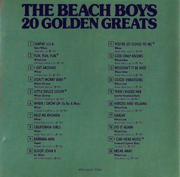 The Beach Boys : 20 Golden Greats (CD, Comp, Mono, RM)