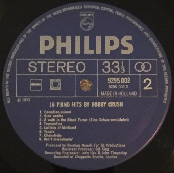 Bobby Crush : 16 Piano Hits By Bobby Crush (LP)