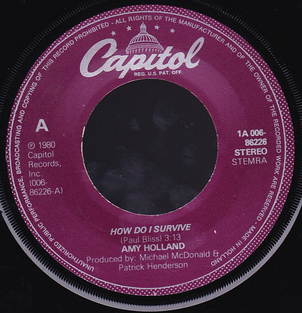 Amy Holland : How Do I Survive (7")
