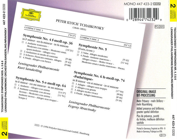 Pyotr Ilyich Tchaikovsky - Leningrad Philharmonic Orchestra · Kurt Sanderling · Evgeny Mravinsky : Symphonien Nos. 4, 5 & 6 (2xCD, Comp, Mono, RE, RM)