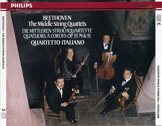 Ludwig van Beethoven, Quartetto Italiano : The Middle String Quartets = Die Mittleren Streichquartette = Quatuors À Cordes Op. 59, 74 & 95 (3xCD, Comp, RE, RM)