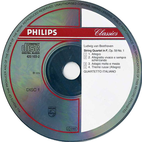 Ludwig van Beethoven, Quartetto Italiano : The Middle String Quartets = Die Mittleren Streichquartette = Quatuors À Cordes Op. 59, 74 & 95 (3xCD, Comp, RE, RM)
