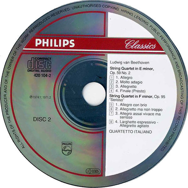 Ludwig van Beethoven, Quartetto Italiano : The Middle String Quartets = Die Mittleren Streichquartette = Quatuors À Cordes Op. 59, 74 & 95 (3xCD, Comp, RE, RM)