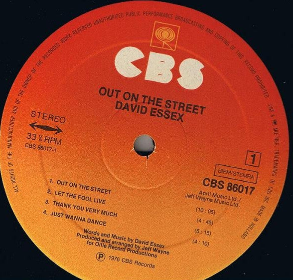 David Essex : Out On The Street (LP, Album, Gat)
