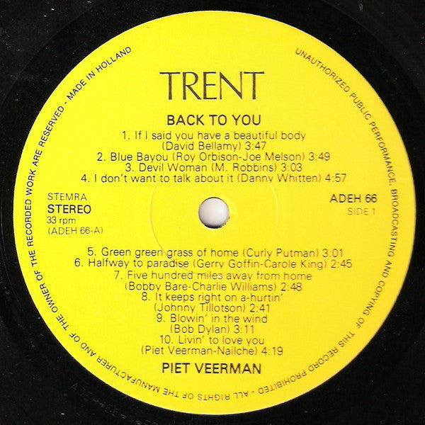 Piet Veerman And The New Cats : Back To You (LP, Album)