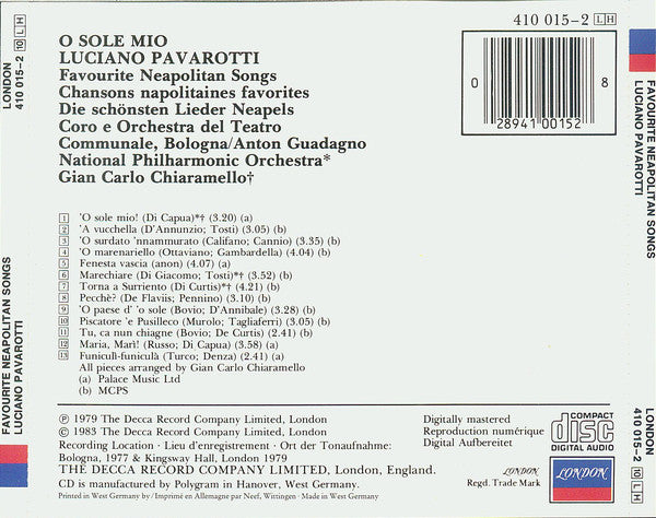 Luciano Pavarotti : O Sole Mio (Favourite Neapolitan Songs) (CD, Album, RE)