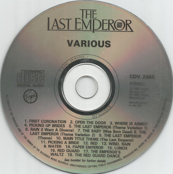 Ryuichi Sakamoto, David Byrne And Cong Su : The Last Emperor (CD, Album)