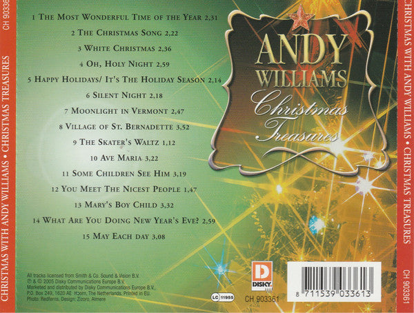 Andy Williams : Christmas Treasures (CD, Album)