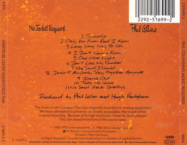 Phil Collins : No Jacket Required (CD, Album)