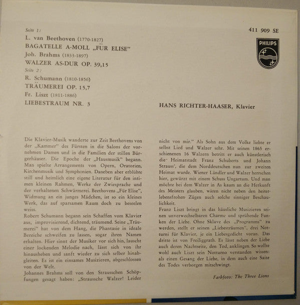 Hans Richter-Haaser - Ludwig van Beethoven : Für Elise (7", EP)
