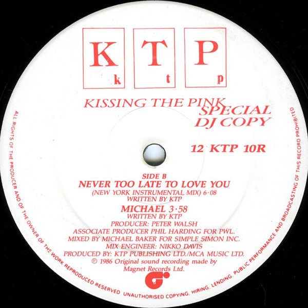 Kissing The Pink : Never Too Late To Love You (12", Promo)