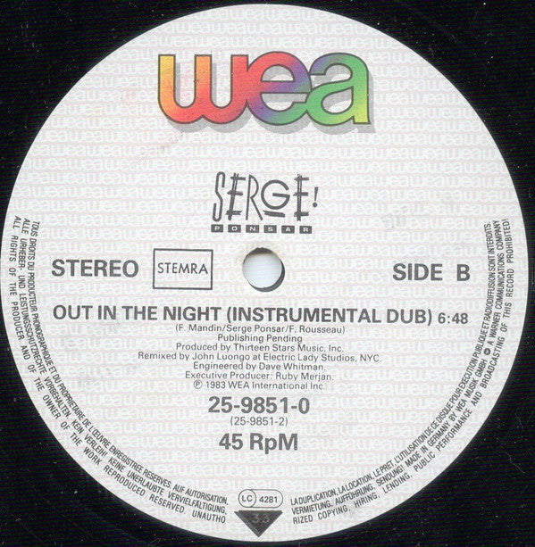 Serge Ponsar : Out In The Night (12", Maxi)