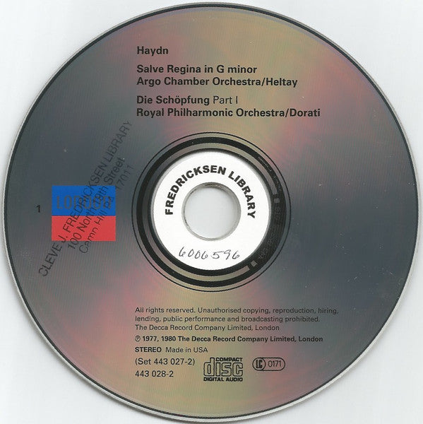 Joseph Haydn - Lucia Popp •  Helena Döse •  Werner Hollweg •  Kurt Moll •  Benjamin Luxon •  Brighton Festival Chorus •  Royal Philharmonic Orchestra •  Antal Dorati : Die Schöpfung / Salve Regina (2xCD, Comp, RE, RM)