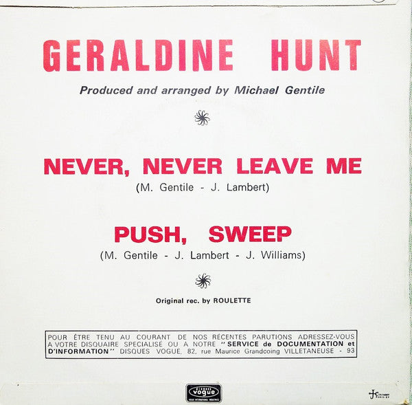 Geraldine Hunt : Never, Never Leave Me / Push, Sweep (7")