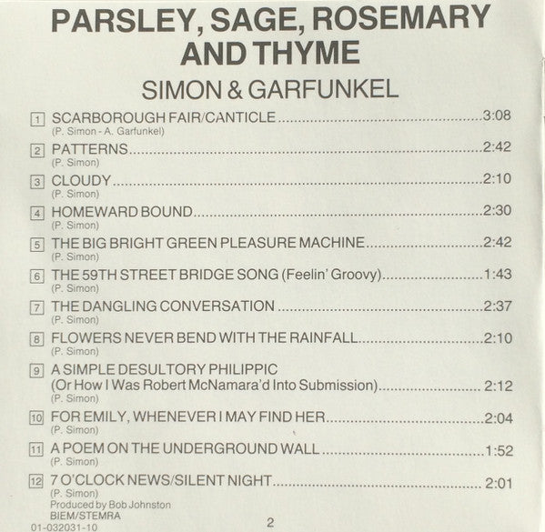 Simon & Garfunkel : Parsley, Sage, Rosemary And Thyme (CD, Album, RE)
