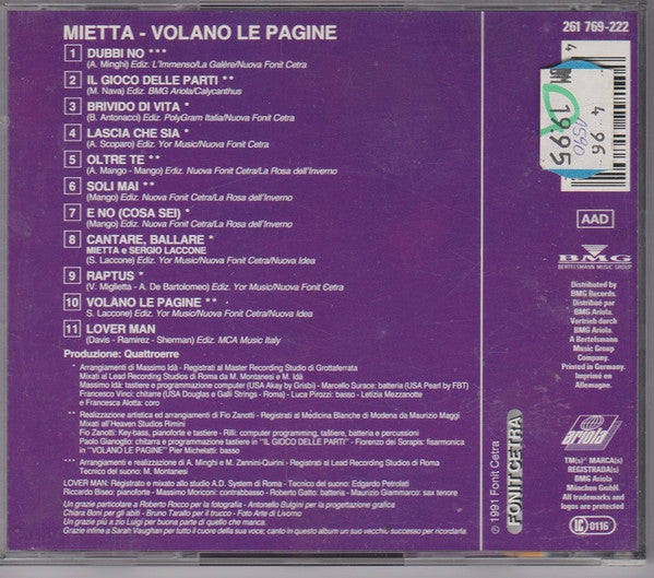 Mietta : Volano Le Pagine (CD, Album)