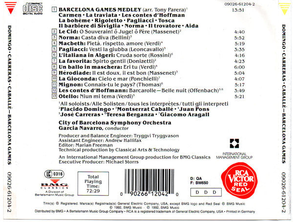 Placido Domingo · José Carreras · Montserrat Caballé With Giacomo Aragall · Teresa Berganza · Juan Pons : From The Official Barcelona Games Ceremony (CD)