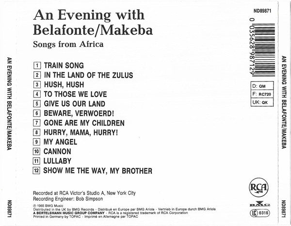 Harry Belafonte, Miriam Makeba : An Evening With Belafonte / Makeba (CD, Album, RE, RP)