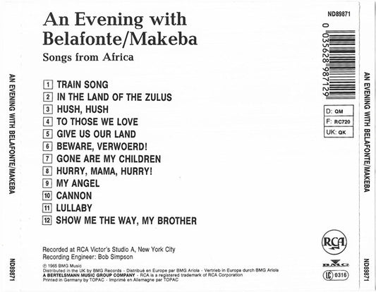 Harry Belafonte, Miriam Makeba : An Evening With Belafonte / Makeba (CD, Album, RE, RP)