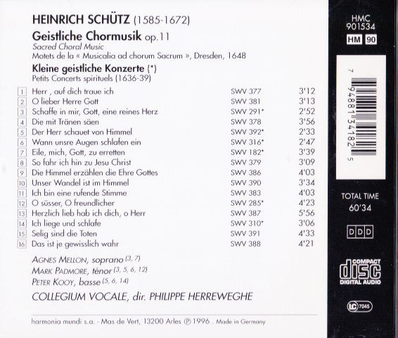 Heinrich Schütz ‎– Collegium Vocale, Philippe Herreweghe : Geistliche Chormusik (Motets) (CD, Album)