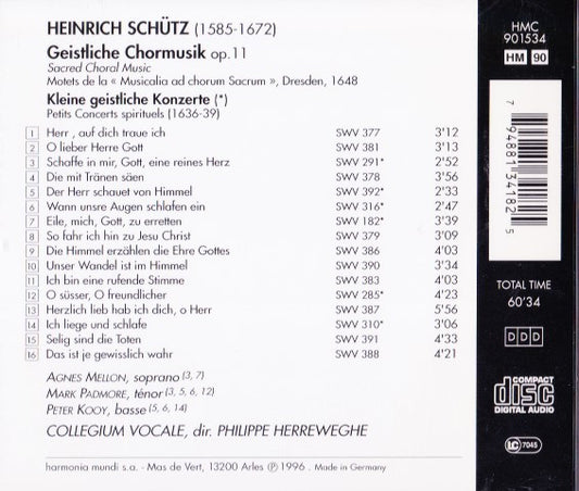 Heinrich Schütz ‎– Collegium Vocale, Philippe Herreweghe : Geistliche Chormusik (Motets) (CD, Album)