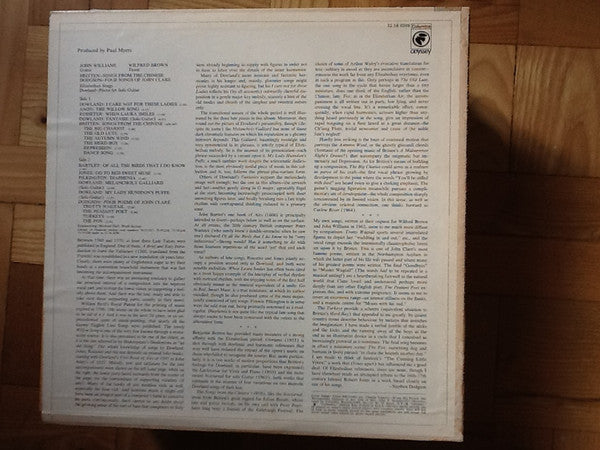 John Williams (7), Wilfred Brown : Britten • Songs From The Chinese / Dodgson • Four Poems Of John Clare / Elizabethan Songs / Dowland • Pieces For Solo Guitar (LP)
