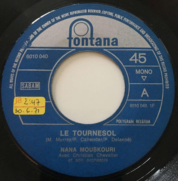 Nana Mouskouri : Le Tournesol (7", Single, Mono)
