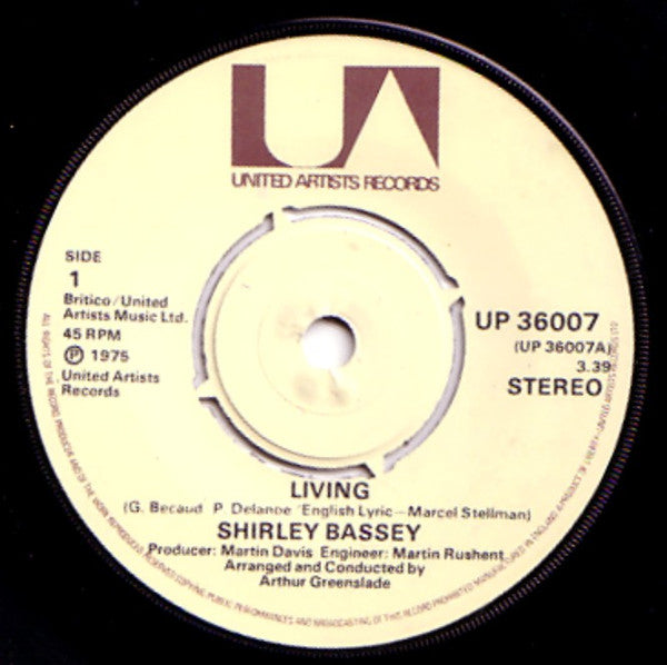 Shirley Bassey : Living  / Everything That Touches You (7", Pus)