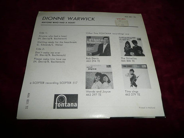 Dionne Warwick : Anyone Who Had A Heart (7", EP, Mono)