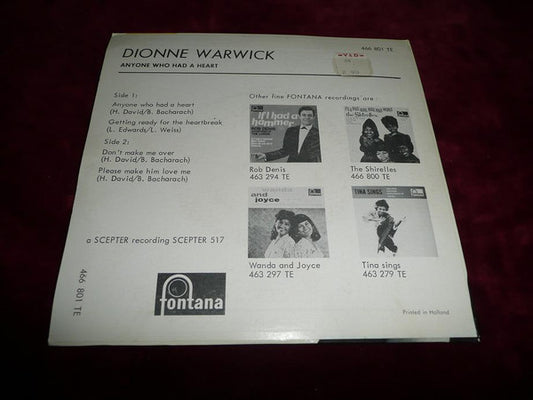 Dionne Warwick : Anyone Who Had A Heart (7", EP, Mono)