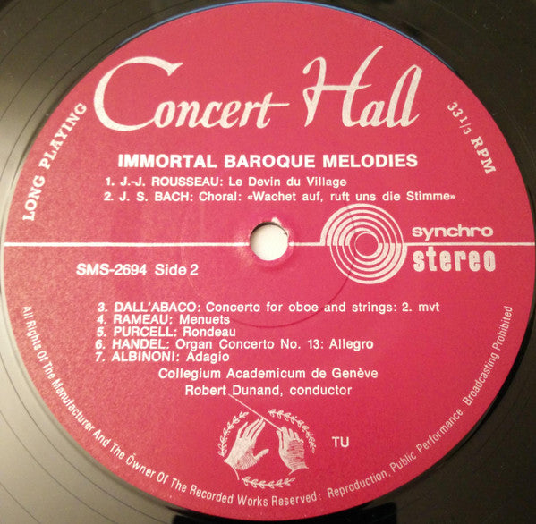 Collegium Academicum De Genève, Robert Dunand : Immortal Baroque Melodies (LP)