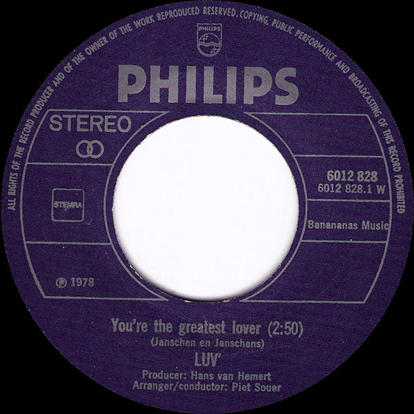 Luv' : You're The Greatest Lover (7", Single)