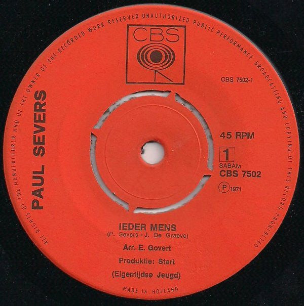 Paul Severs / Norbert : Ieder Mens / Yeah (7", Single)