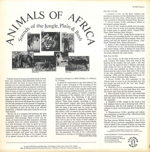 No Artist : Animals Of Africa (Sounds Of The Jungle, Plain & Bush) (LP, Album, RP)