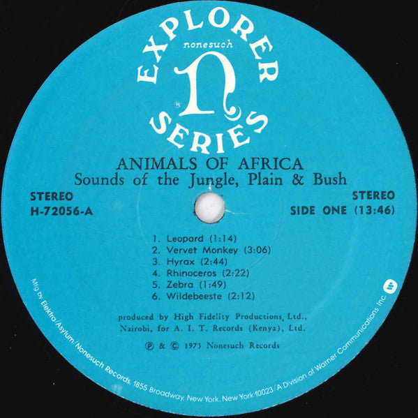 No Artist : Animals Of Africa (Sounds Of The Jungle, Plain & Bush) (LP, Album, RP)