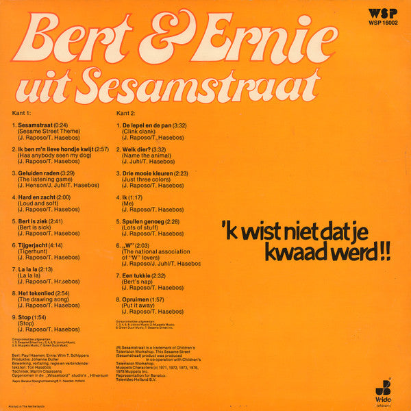 Bert & Ernie Uit Sesamstraat : 'k Wist Niet Dat Je Kwaad Werd!! (LP, Album, RE)