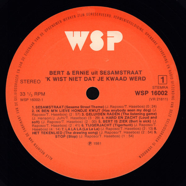 Bert & Ernie Uit Sesamstraat : 'k Wist Niet Dat Je Kwaad Werd!! (LP, Album, RE)