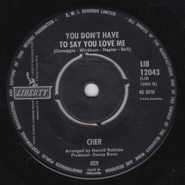 Cher : Behind The Door (7", Single)