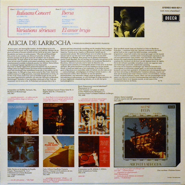 Isaac Albéniz / Johann Sebastian Bach / Felix Mendelssohn-Bartholdy / Manuel De Falla - Alicia De Larrocha : Iberia (Boek 3) / Italiaans Concert  / Variations Sérieuses / Vuurdans (LP, Comp)