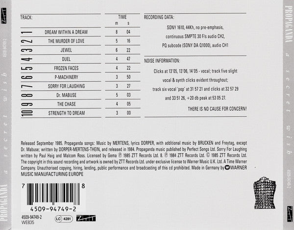 Propaganda : A Secret Wish (CD, Album, RE)
