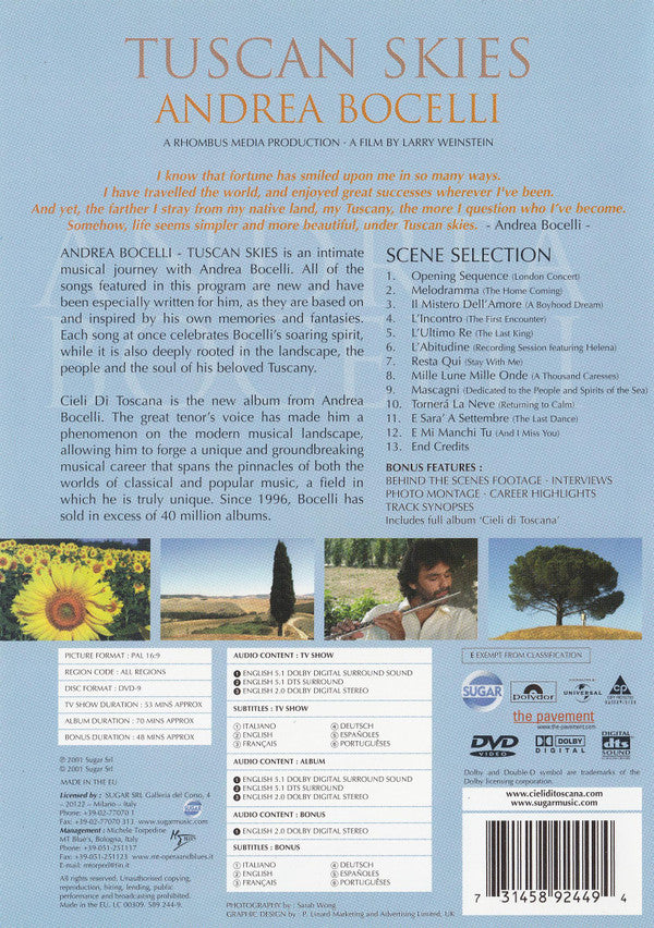 Andrea Bocelli : Tuscan Skies (DVD-V, Copy Prot., PAL)
