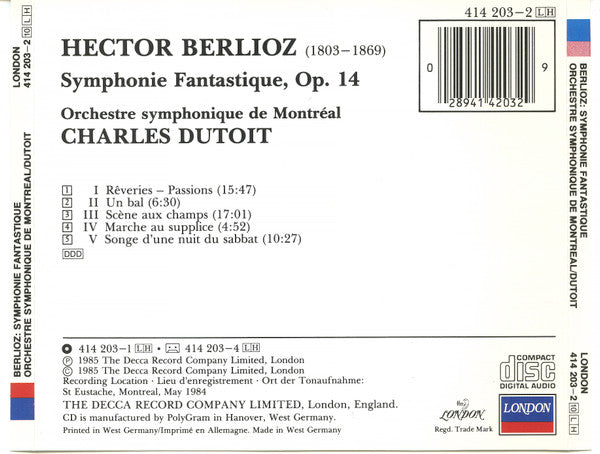 Hector Berlioz, Orchestre Symphonique De Montréal, Charles Dutoit : Symphonie Fantastique (CD, Album)