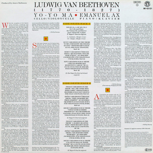 Ludwig van Beethoven, Yo-Yo Ma, Emanuel Ax : Sonata No. 4, Op. 102, No. 1 (LP)